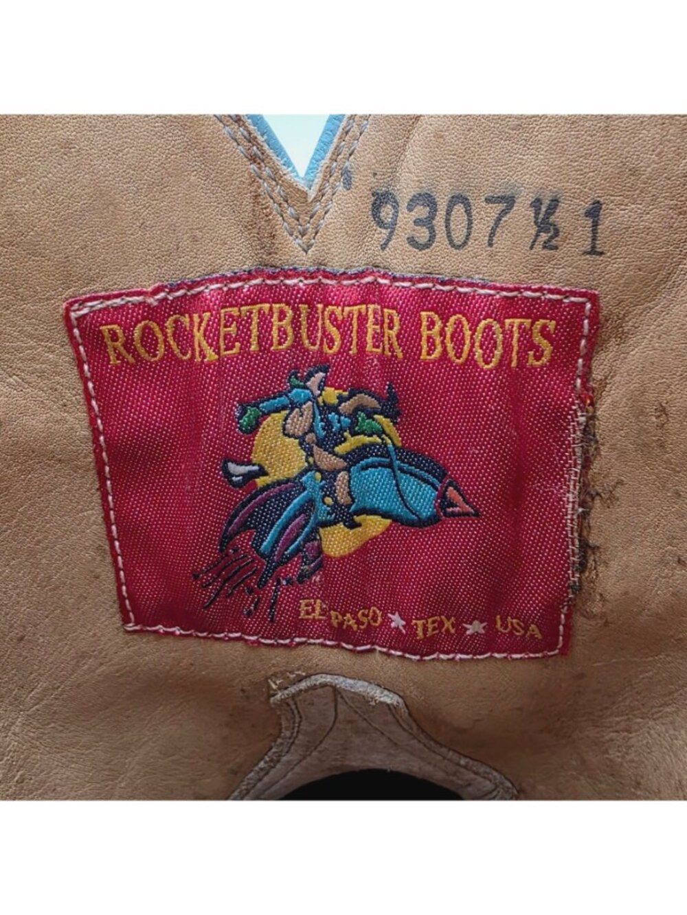 Rocketbuster Boots Women 7.5 Brown Blue Short Leather Cowgirl Western TexasUSA - Picture 3 of 16